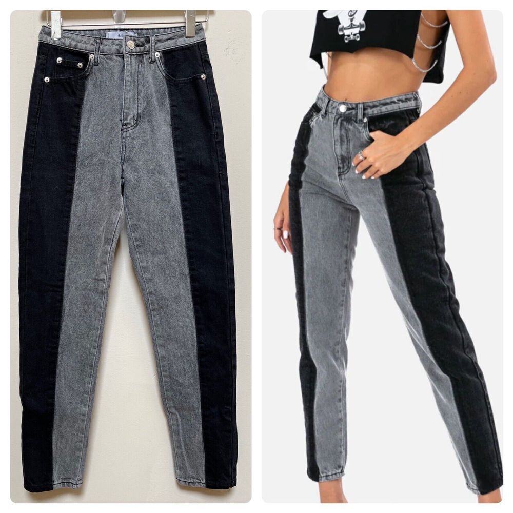 Adika New Nori Color Block Black Gray Mom High Rise Crop Jean Size XS - Picture 12 of 12
